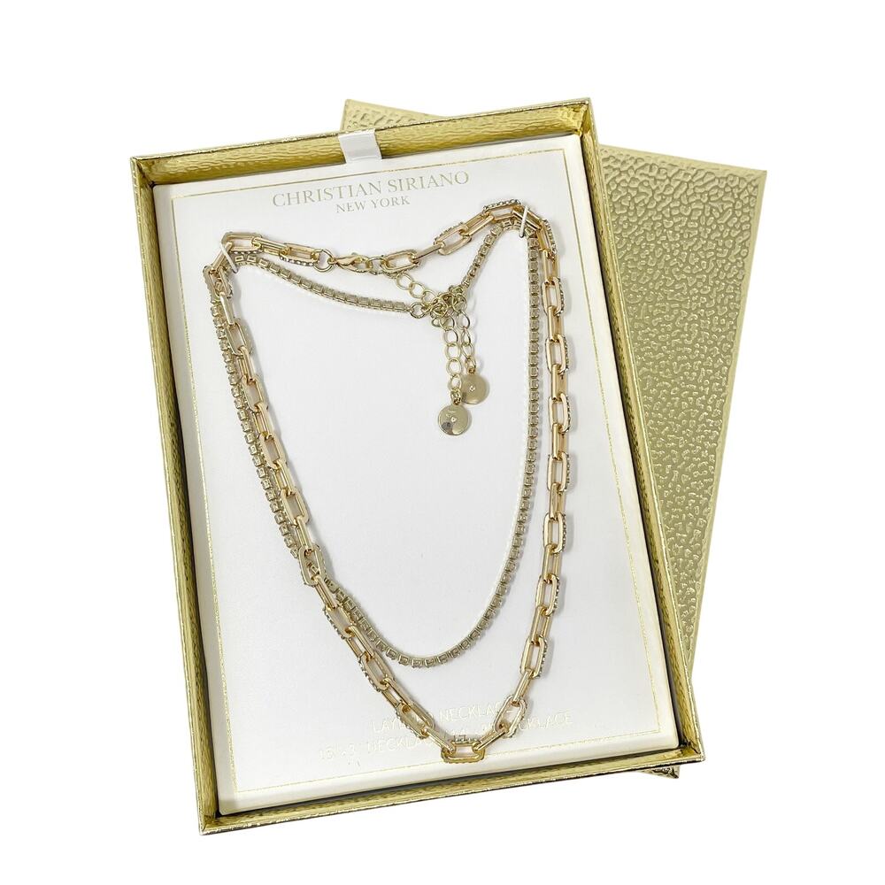 Christian Siriano New York Gold Tone Layered Necklace NEW inβ Box 15" and 14"